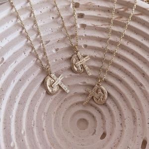 Gold Cross and Virgin Mary Necklace